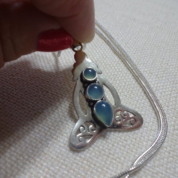Unique BLUE CHALCEDONY Handmade Sterling GODDESS Pendant/Chain #798B - Picture 2 of 3